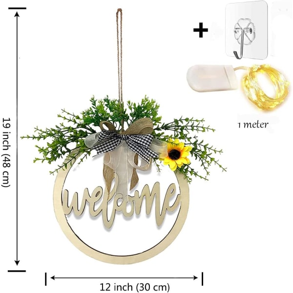 Tervetuloa-kyltti, puinen tervetuloa-ovenkranssi LED-valosarjalla