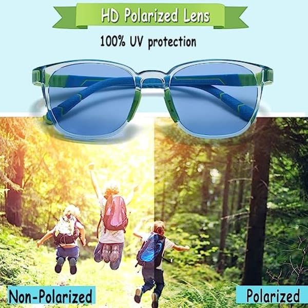 Skisolbriller til børn Polarized - Børnesolbriller fleksibelt stel til drenge, småbørn 3-8 år (grøn)