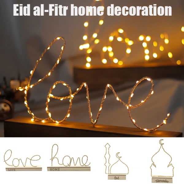 Ramadan Tema Fairy Lamp Eid Slott/Måne/Stjärna Nattljus Islam LED Bordsdekoration för hem F