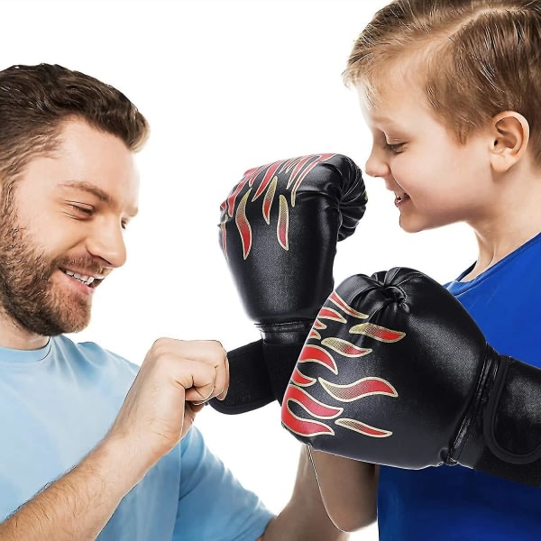 Flame boxningshandskar för barn med justerbar handledsrem - Ledskydd under slagmål - 3-12 år - Mma, Muay Thai - Svart
