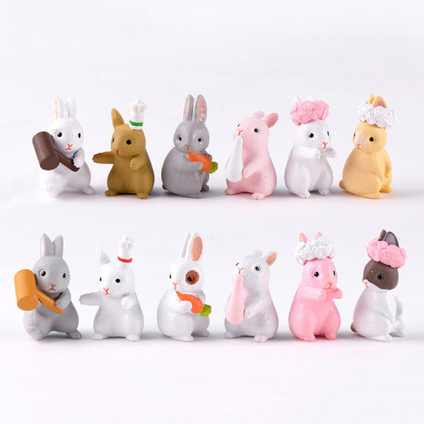 1/6:a kaninfigurer mini kanin liten leksak dekorativa djur prydnad för hem bord skrivbord trädgård Bonsai landskap 6PCS A Set Of Random Colors