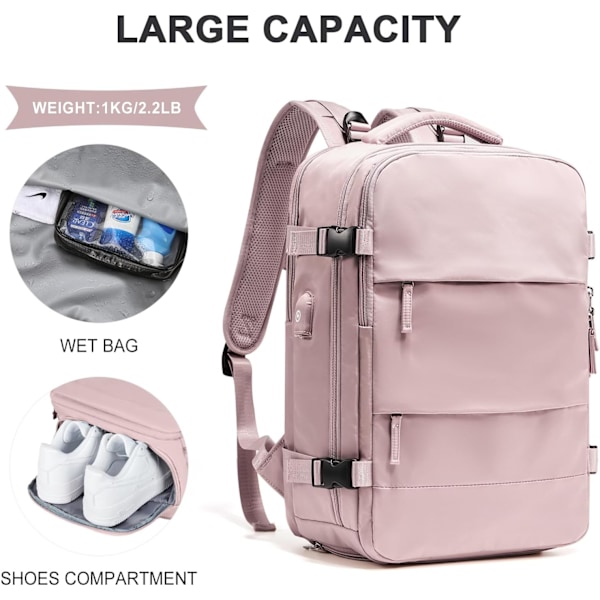 Large Reseryggsäck för Kvinnor och Män, Kabinväska, Vandringsryggsäck Vattentät Utomhus Sport Ryggsäck Casual Dagryggsäck Small light pink
