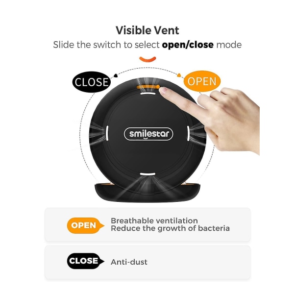 Case med ventilationshål, smalt case med spegel, kompatibelt med Invisalign, case(färg: svart)