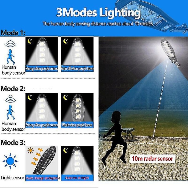 5000w uppgraderad 8000mah solar gatubelysning utomhus vattentät led för trädgårdsvägg justerbar vinkel solcellslampa med lägen fjärrkontroll（500W）