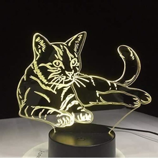 Nattlampa Liggande Mysig Katt 3D Led Lampa Akryl Nattlampa USB Touch Light Barn Söt Natt Sovrumslampa Light -h