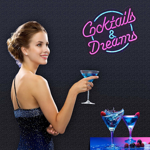 Cocktails and Dreams neon skylt väggdekoration neon skylt med dimmer