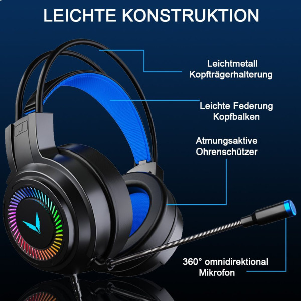 Gaming headset med mikrofon over-ear hodetelefoner støyreduksjon gaming