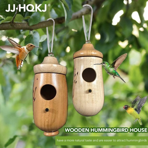 Hummingbird House, 2022 nyt træ Hummingbird House til udendørs ophængning, 3 stk Hummingbird Swing Hummingbird Nest (A-1PC)