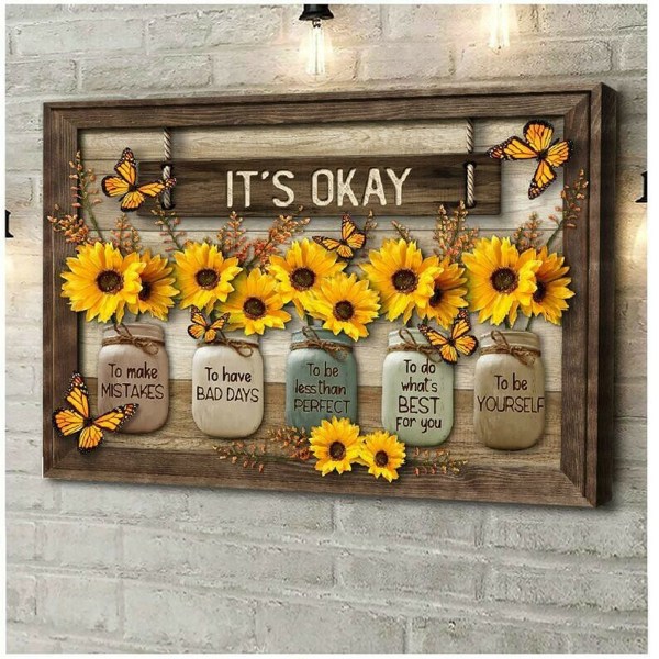 Butterfly Sunflower Wall Art, Olohuoneen Makuuhuoneen Toimiston kiitospäiväkoristeisiin (keltainen, 1 kpl)