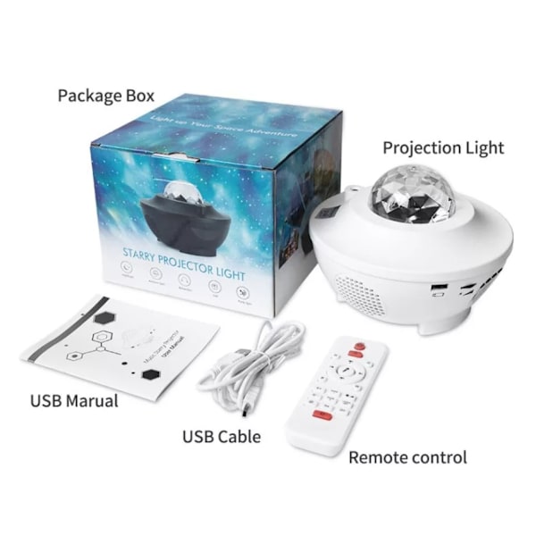 Stjerneprojektor med højttaler & LED - Galaxy Lampe White