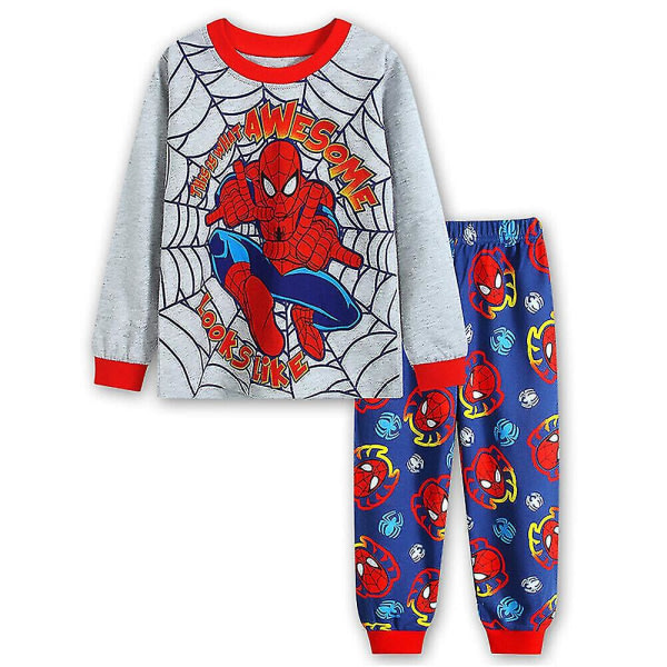Barn Pojkar Spider-man Print Långärmad T-shirt Toppar Långbyxor Pyjamas Outfits Set Sovkläder 5-6 Years