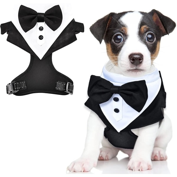Hundsmokingbandana, svart fluga hundsele, justerbar hundsmoking Formella hundselar Förlovningsfödelsedagsdräkter XL