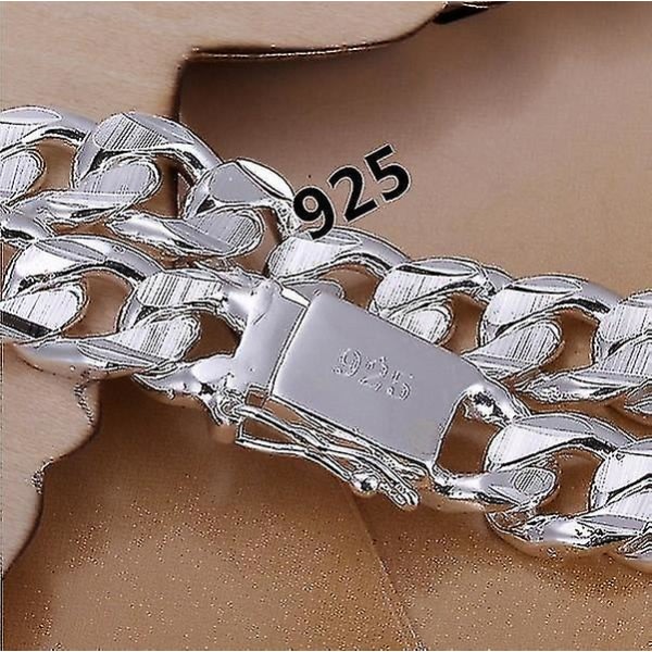 925 sterlingsølv armbånd mode smykker gaver mænds 10 mm firkantet lås sidelæns (farve: sølv)
