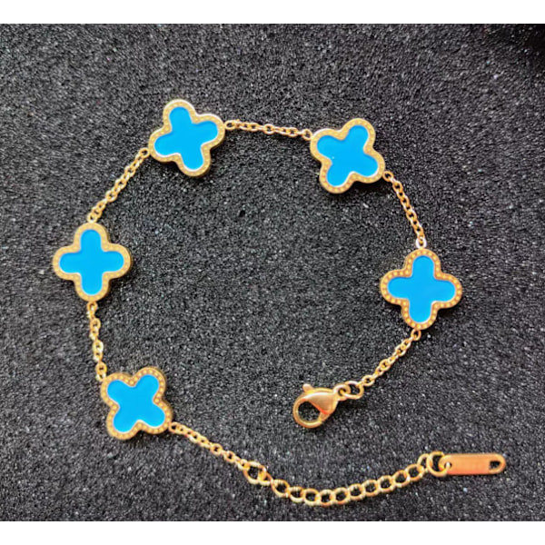 1 ST Armbånd til Kvinder 18K Guldbelagt Kløver Venskabsarmbånd Lykkebringende Firkløver Justerbart Armbånd Light Blue