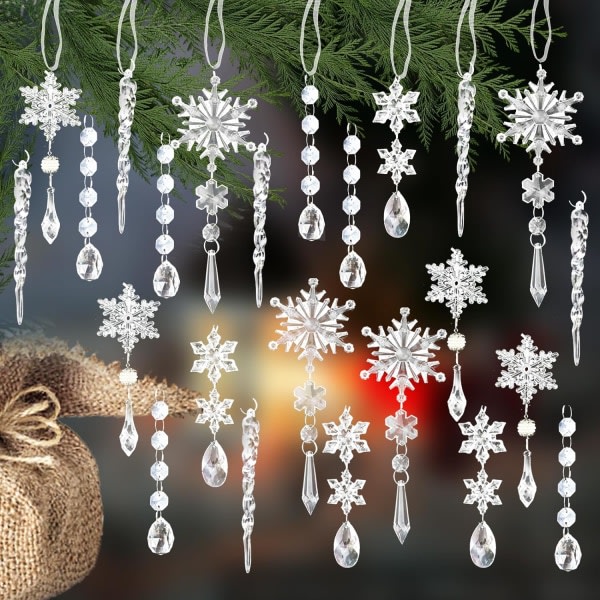 24 stykken kristallsnöflingor ornament julgranspynt