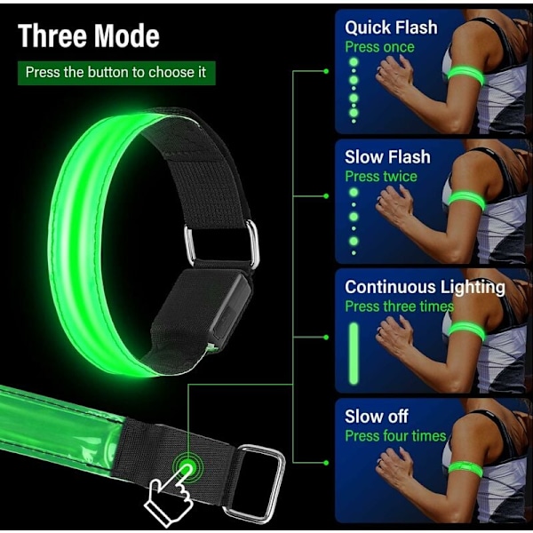 4 st USB-uppladdningsbara LED-armband, reflekterande LED-löpararmband, justerbart blinkande band Säkerhets-LED-armband för arm/handled/ankel/benlöpning, cykling