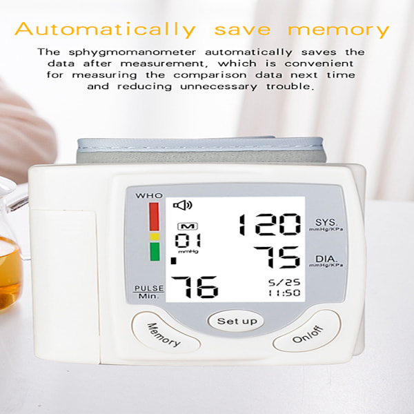 Bærbar automatisk blodtryksmåler medicinsk digital LCD-display W