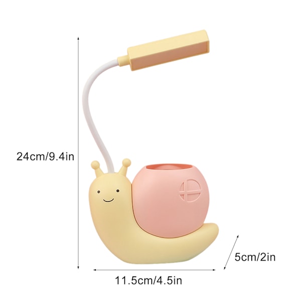 Söta lastenlamppu kynäpidikkeellä, etana-muotoinen USB-lataus opiskelijoille