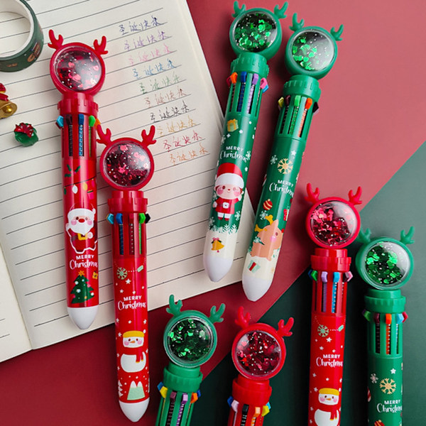 10 i 1 Jul Cartoon Färgglada Kulspetspennor Enkel Design Kontorsmaterial Penna För Skola Kontor Santa Claus