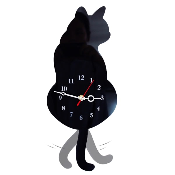 Kreativt mode Nytt Tyst vit/svart viftande svans Kattväggklocka Hushållsdekorativ klocka Svart