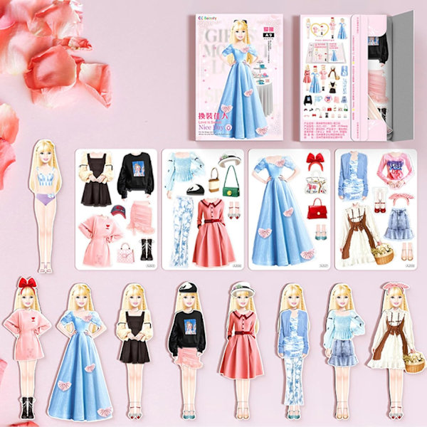 Magnetisk prinsessdocka med kläder, magnetklädspel, reseleksak med magnetiska kläder och låtsaslek för flickor, medium Erin
