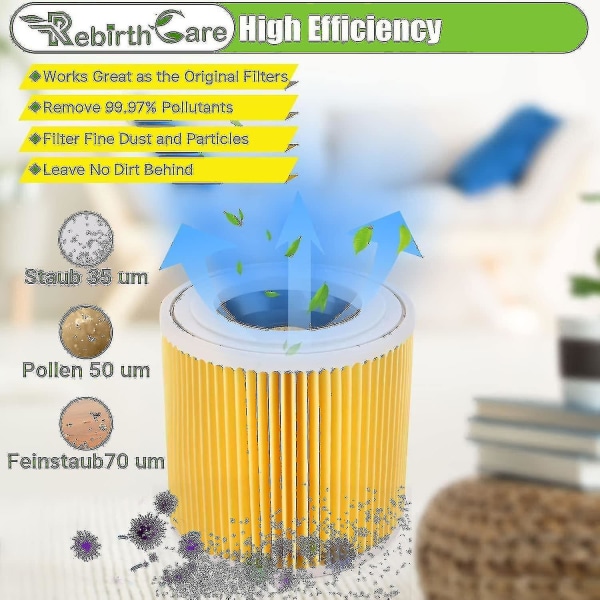 2-pak patronfilter til Wd3 Premium Wd2 Wd3 Wd3p Wd3 Mv2 Mv3 Filter Wd3 udskiftningsfilter til Krcher støvsuger 6.414-552.0/6414552 Hs