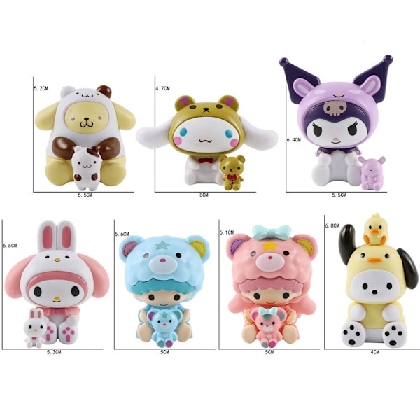 7 st Sanrio My Melody Kuromi Karaktärer Kramkompis Serie Figur Dockleksaker