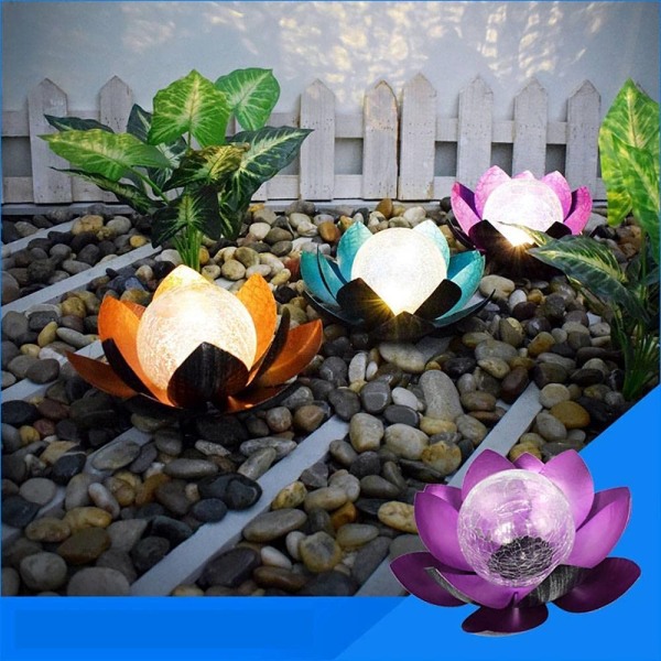 Outdoor LED Solar Garden Lotus Metal Lantern lasilla Ba