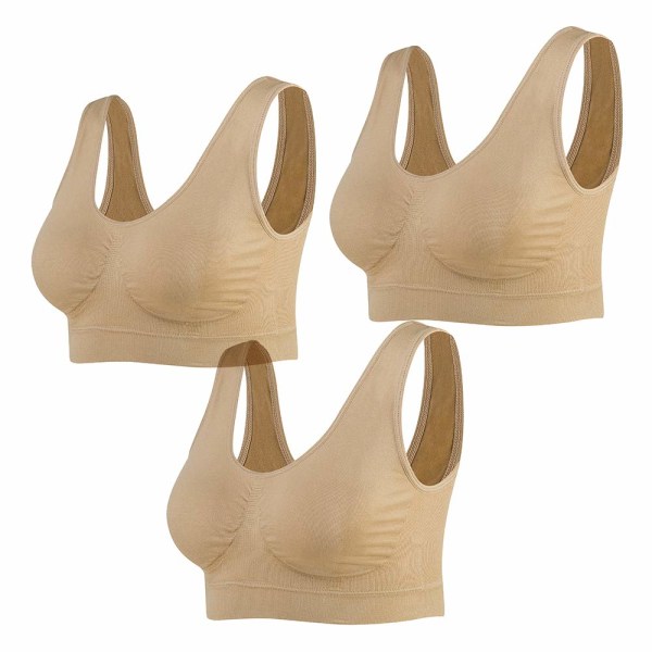 3-Pack sømløs sports-BH Trådløs Yoga BH med avtagbare pads for naken kvinner