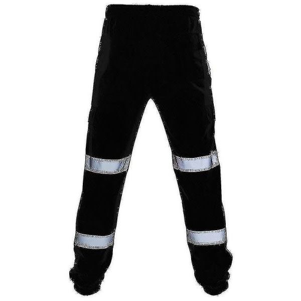 Sikkerhedsarbejdsbukser for voksne Hi Vis Viz Visibility Træningsbukser med elastisk talje Sort L