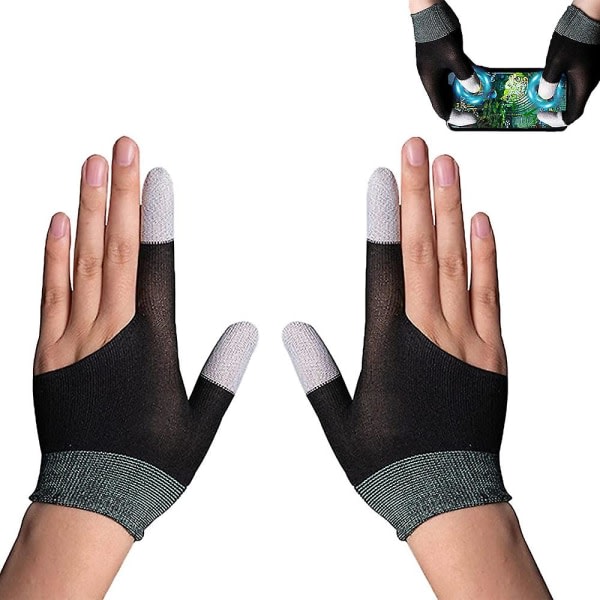 Spilhåndskar, tummuffar for spelkontroller, håndskar med to fingre for mobile spelkontroller, noggranna og følsomme, anti-svett andas sömlös