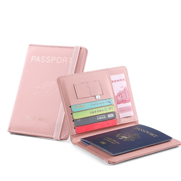 Enkel passkortplånbok med stor kapacitet på flera platser Kortfodral för utomhusresor Rosa
