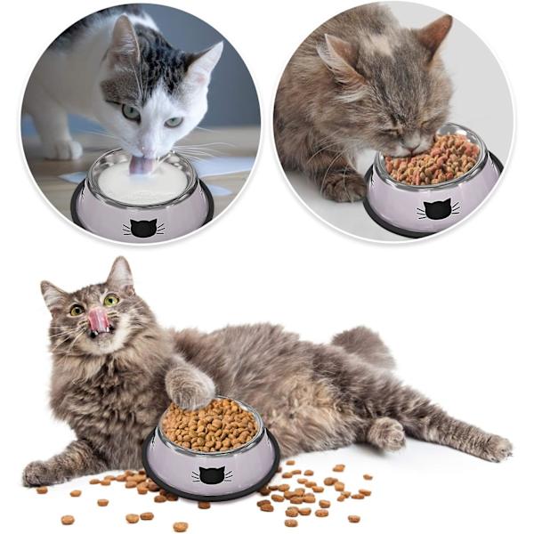 3-delad kattmatskål, rostfritt stål halkfri kattskål,