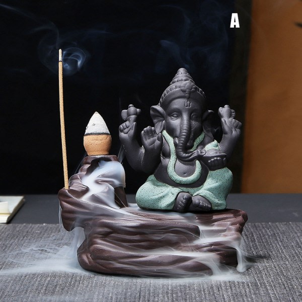 Creative Ganesha Rökelse Vattenfall Rökelse Hållare Desktop Ornament Backflow Vattenfall Dekor Aromaterapi Ornament Present Grön