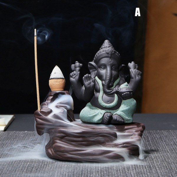Kreativ Ganesha Røgelse Vandfald Røgelse Holder Desktop Ornament Tilbageflow Vandfald Dekor Aromaterapi Ornament Gave Grøn