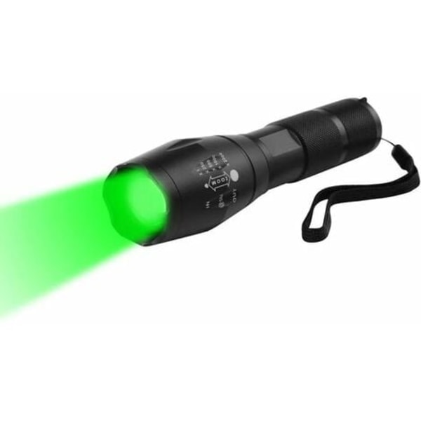 Grön ficklampa, ficklampa med grønt lys 250 meter Grönt jaktljus 1-läge Zoomkapabel og vandtät for mörkerseende F