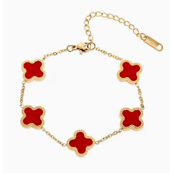 1 ST Armbånd til Kvinder 18K Guldbelagt Kløver Venskabsarmbånd Lykkebringende Firkløver Justerbart Armbånd red