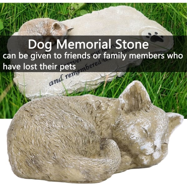 Pet Memorial Gravestone, väderbeständig harts Pet Memorial Garden Stone for hage, utendørsgård (prydnadsföremål, katt, C, mossfärg)