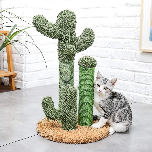 Veeki Cat Scratching Post Cactus Cat Scratcher med 3 skrapestenger og interaktiv dinglende ball