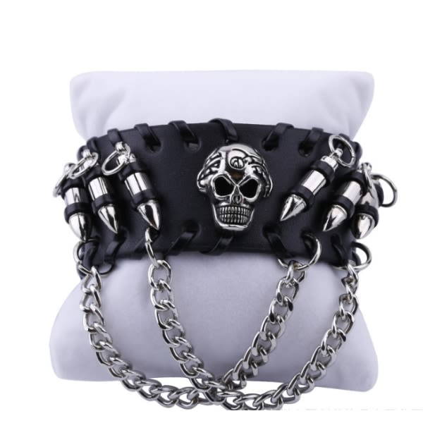 Punk læder manchet armbånd Skull Design Armbånd Adj