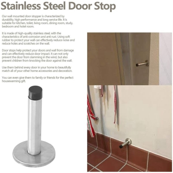 Dörrstopp i rostfritt stål, vægmonteret dörrstopp med lavt lydniveau for at holde dörren åben