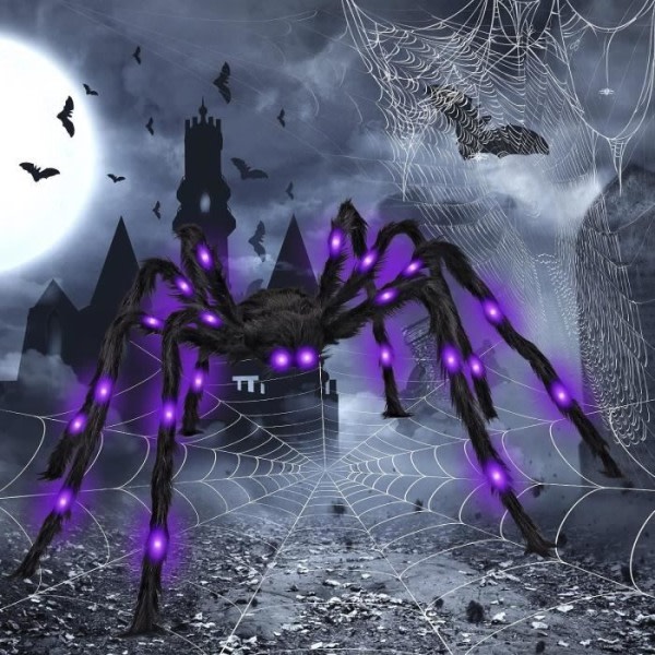 Halloween spindel, 125 cm kjempe läskig spindel, LED plysch spindel for fest, spøkhus, Halloween dekorasjon