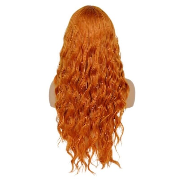 Kvinder Naturlig Orange Lange Krøllede Parykker Cosplay Bølget Hår Fuld Paryk