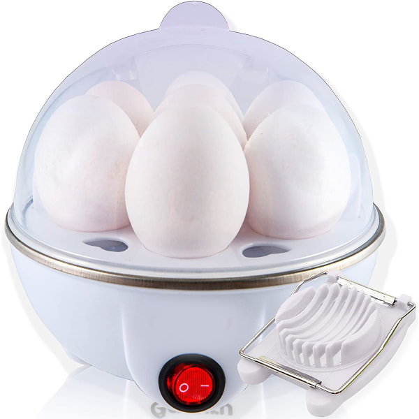 Elektrisk eggkoker kjelekoker myk, middels eller hard koke, 7 egg kapasitet Støyfri teknologi Automatisk avstenging, hvit med eggskjærer inkludert,wh
