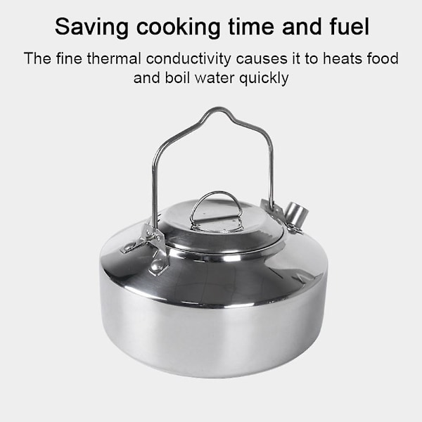 Utomhus Vattenkokare i Rostfritt Stål med Låsbart Handtag Camping Hängande Gryta Bärbar Kaffe Gryta Picknick Köksredskap 1L (Silver)