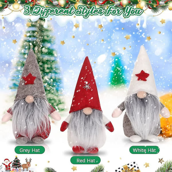 Sæt med 3 julepynt Toy Elf Nisser Plys Legetøj Dukkedekoration -ES