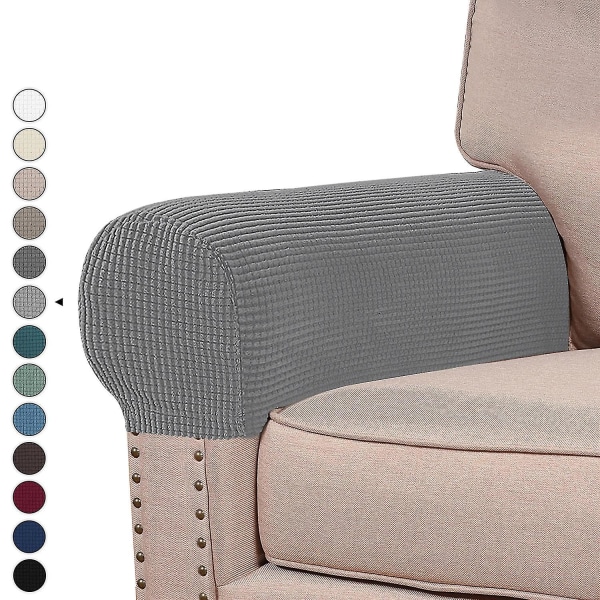 2 Pack sohvan käsivarsien päälliset Joustavat käsinojan cover nojatuoliin (väri: vaaleanharmaa)