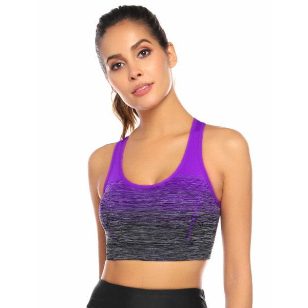 Naisten urheiluliivit Mid Support Wireless Racerback Workout rintaliivit Irrotettava pehmuste Jooga Gym Running Crop Top-violetti