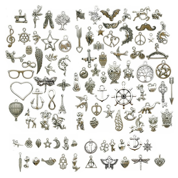 100 stk sølv charms til DIY smykker tilbehør Silver