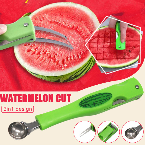 Fruktköttssked 3 i 1 manuell skjæring av vannmelon Köksredskap i rostfritt stål